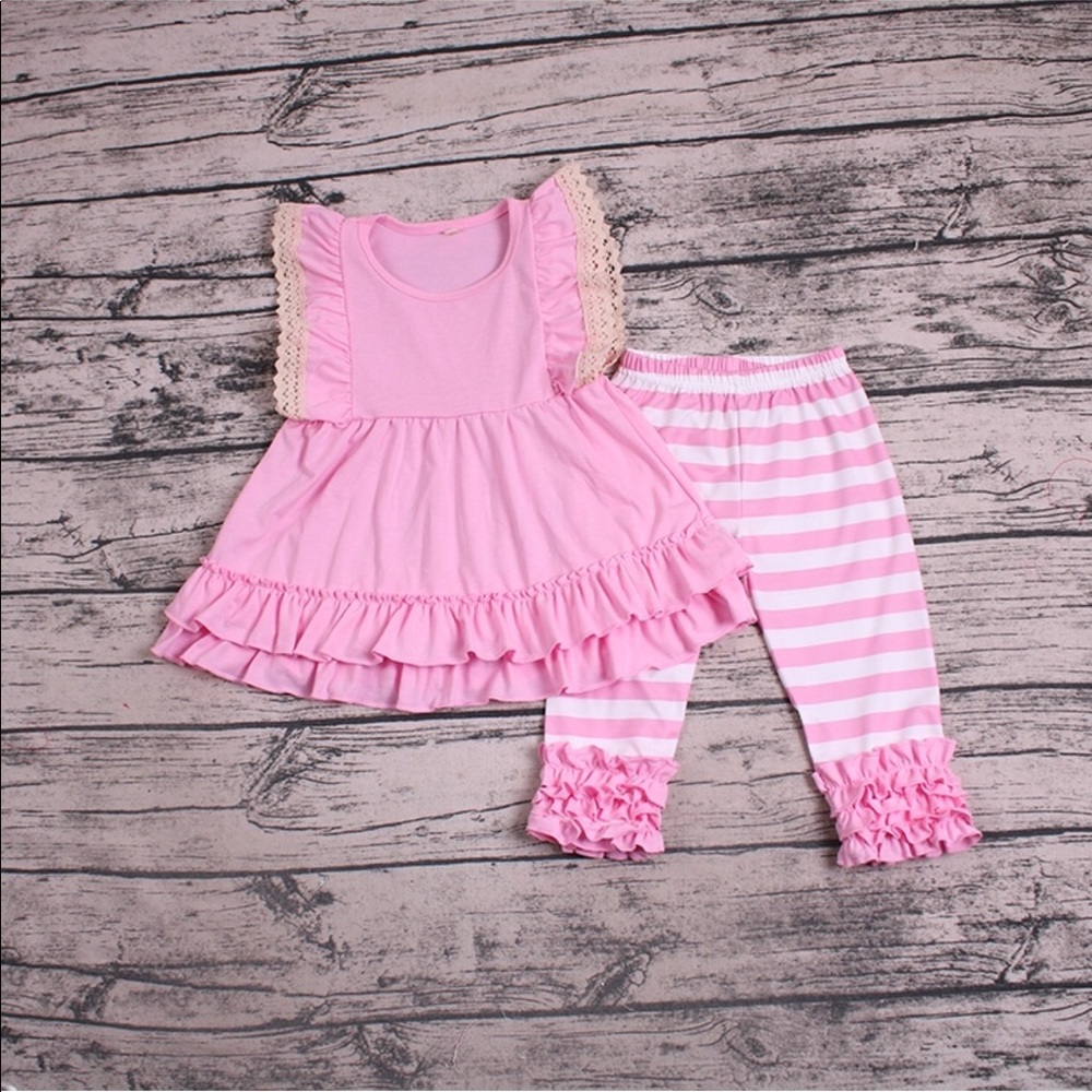 Kids pinks ruffled pants set